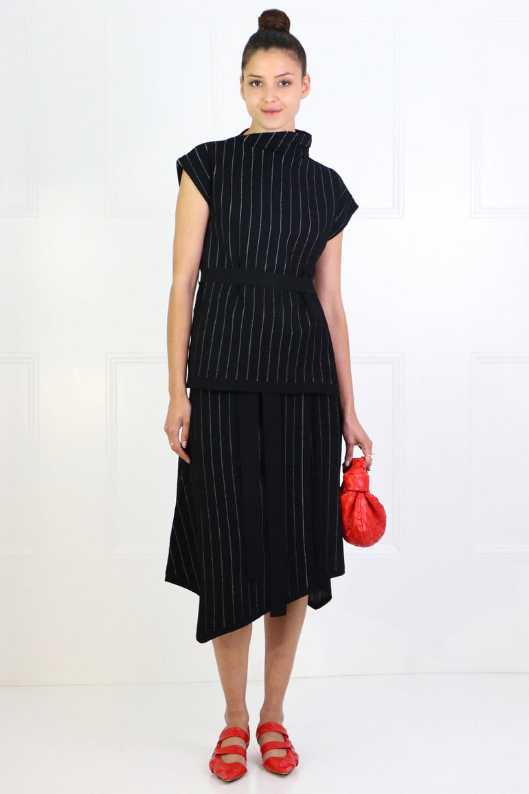 PROENZA SCHOULER RTW STRIPED KNIT WRAP SKIRT BLACK/ECRU