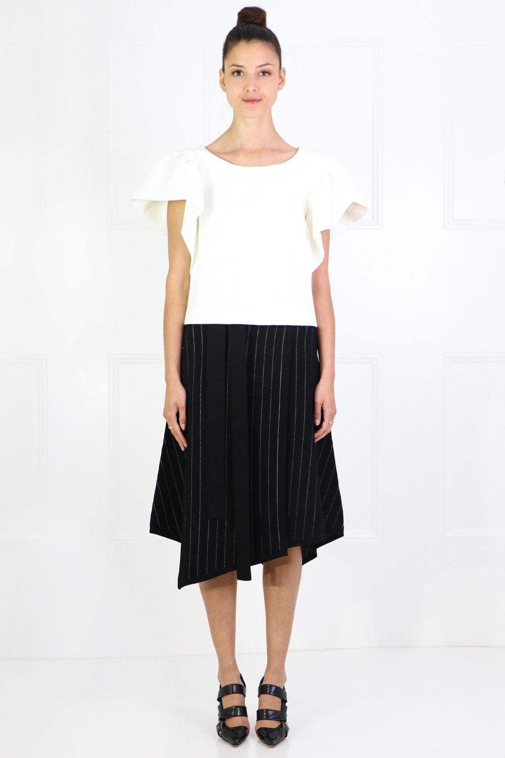 PROENZA SCHOULER RTW STRIPED KNIT WRAP SKIRT BLACK/ECRU