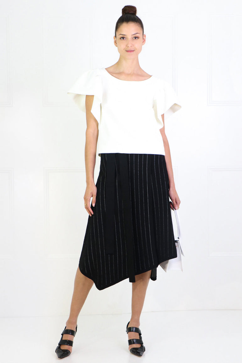 PROENZA SCHOULER RTW STRIPED KNIT WRAP SKIRT BLACK/ECRU