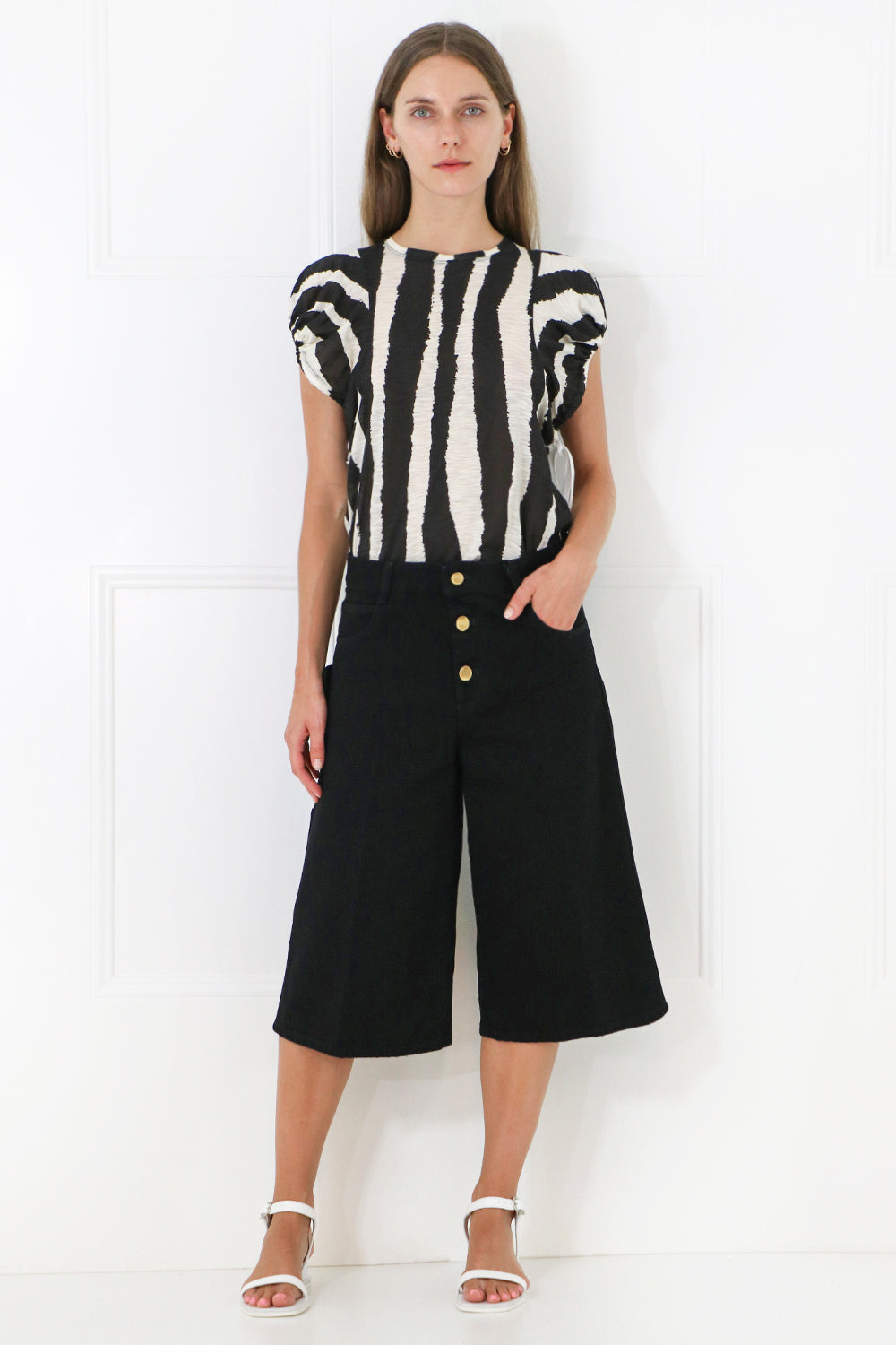 PROENZA SCHOULER RTW ZEBRA PRINT T-SHIRT S/S BLACK/ECRU