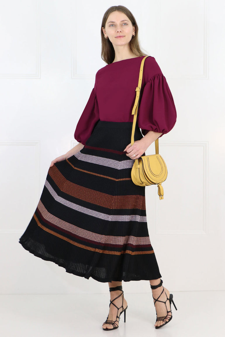 PROENZA SCHOULER RTW ZIG ZAG RIBBED SKIRT BLACK