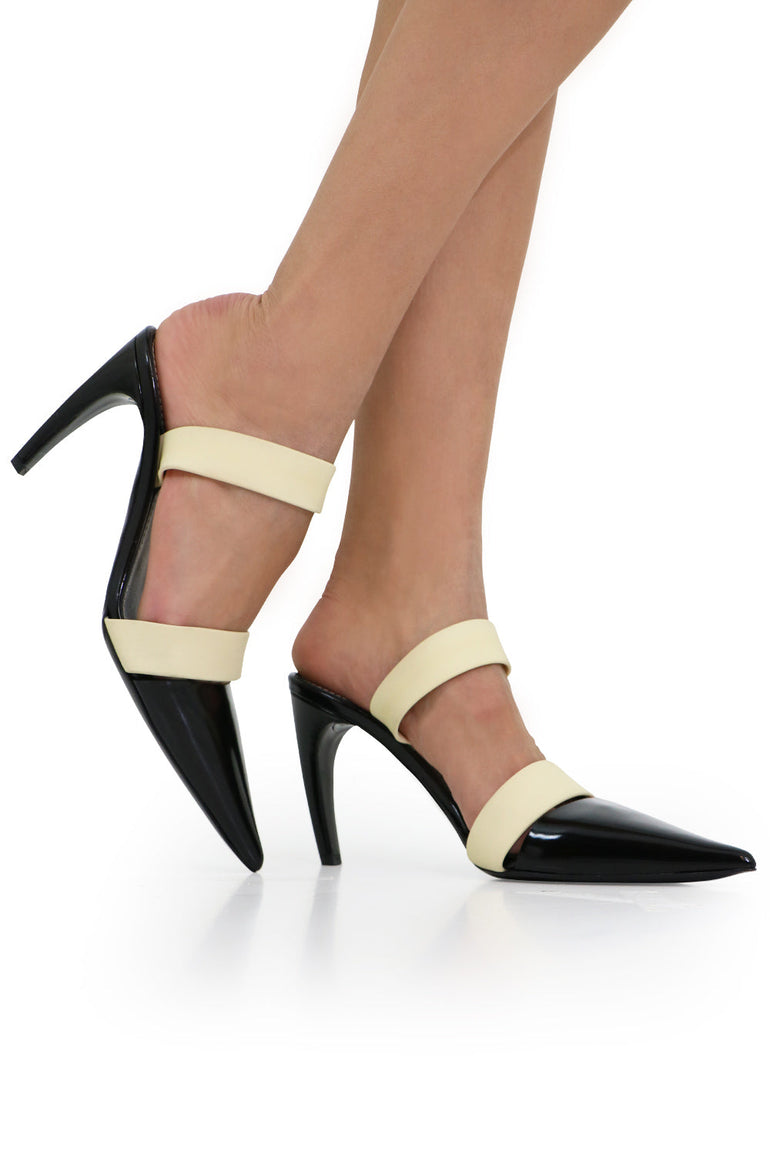 PROENZA SCHOULER SHOES POINT MULE WITH STRAP 90MM BLACK/CREAM