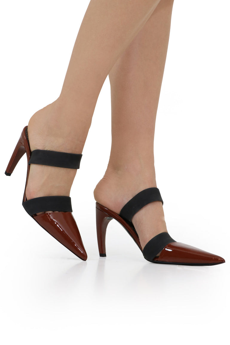 PROENZA SCHOULER SHOES POINT MULE WITH STRAP 90MM BLACK/RUST