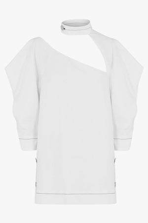 PROENZA SCHOULER RTW ASYMMETRIC CUTOUT BLOUSE 3/4SL OFF WHITE