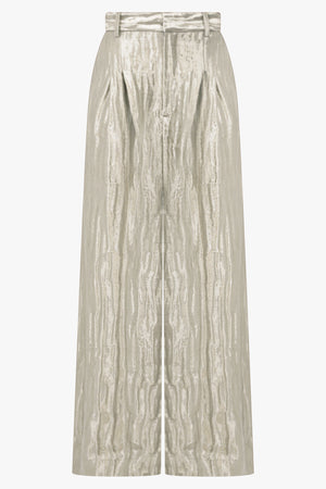 Wide Leg Pleat Pant | Metallic Silver