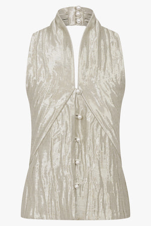 Twisted Halter Top | Metallic Silver