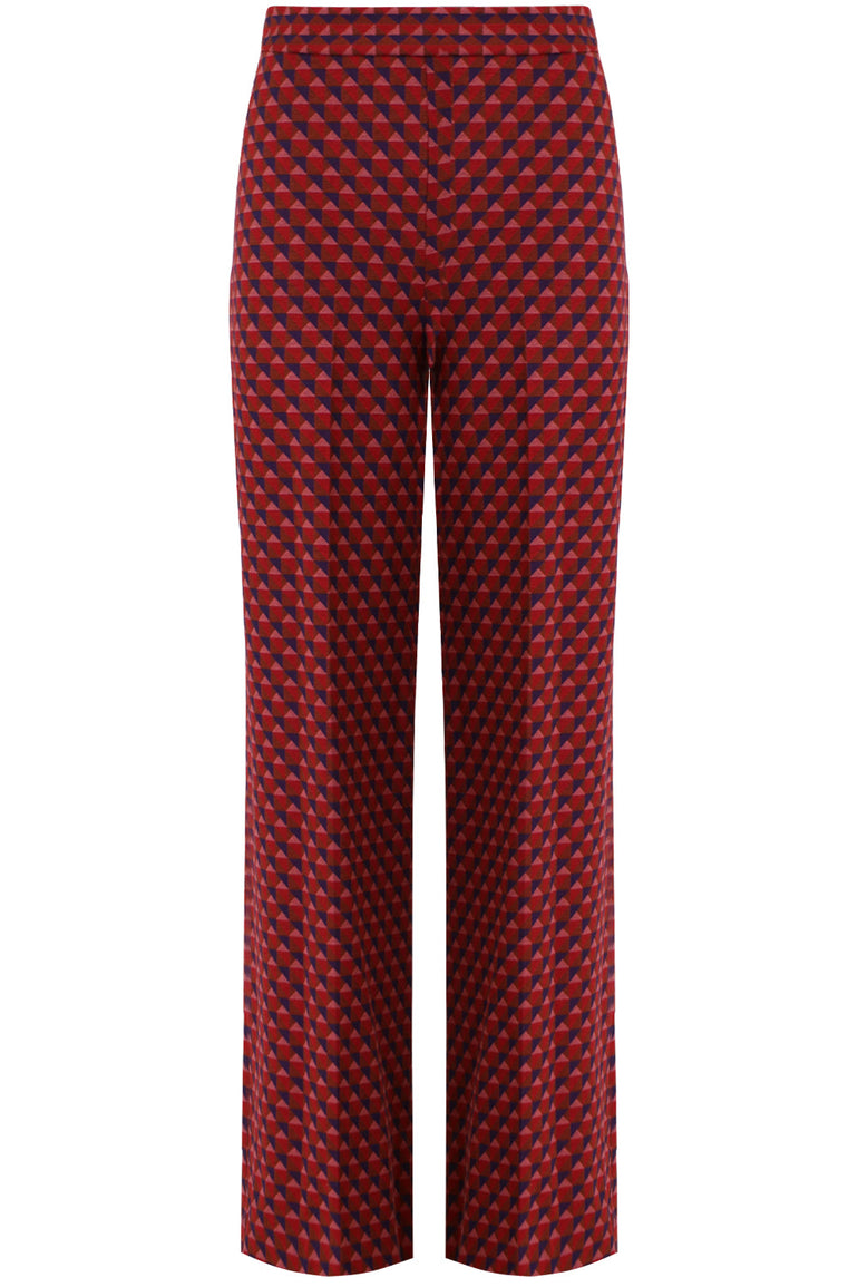 ROSETTA GETTY RTW GEOMETRIC CROPPED FLARE PANTS RED