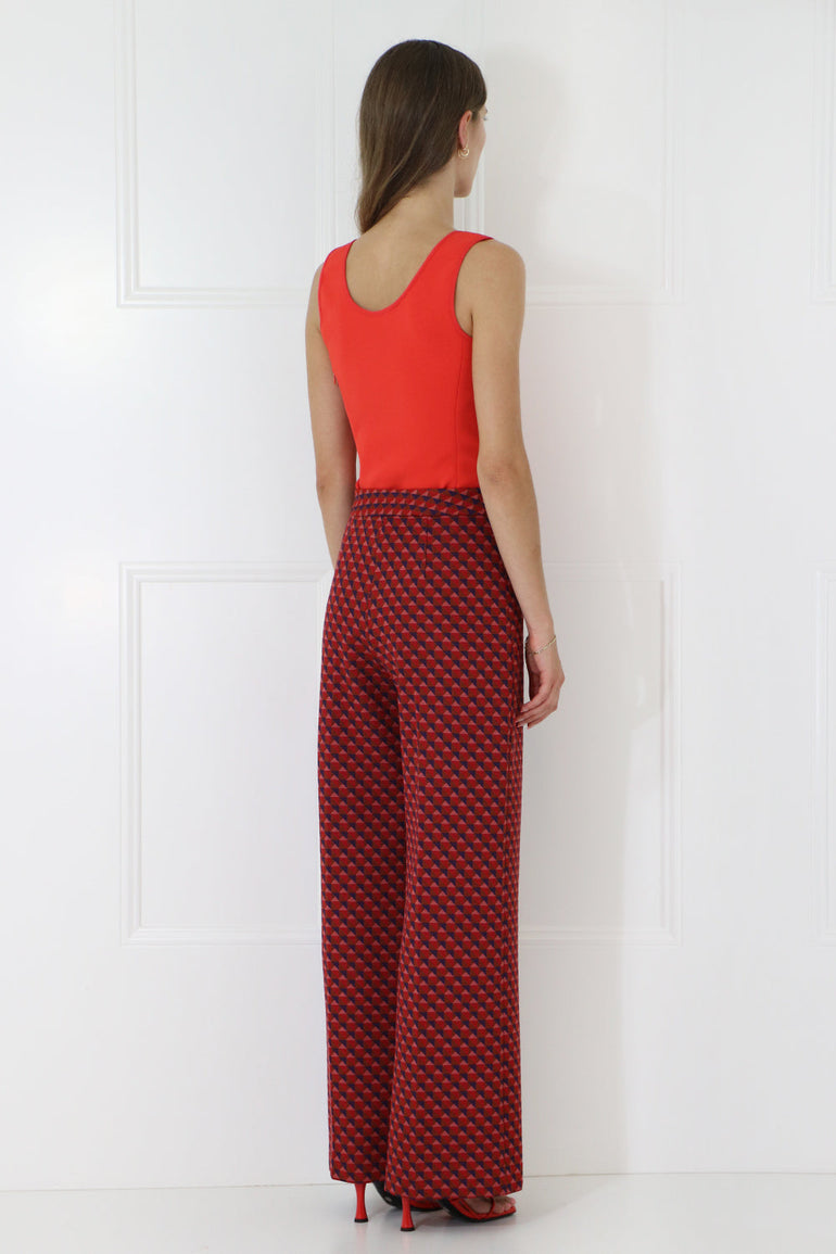ROSETTA GETTY RTW GEOMETRIC CROPPED FLARE PANTS RED