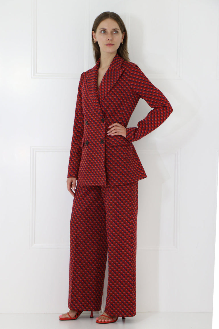 ROSETTA GETTY RTW GEOMETRIC DOUBLE BREASTED BLAZER RED