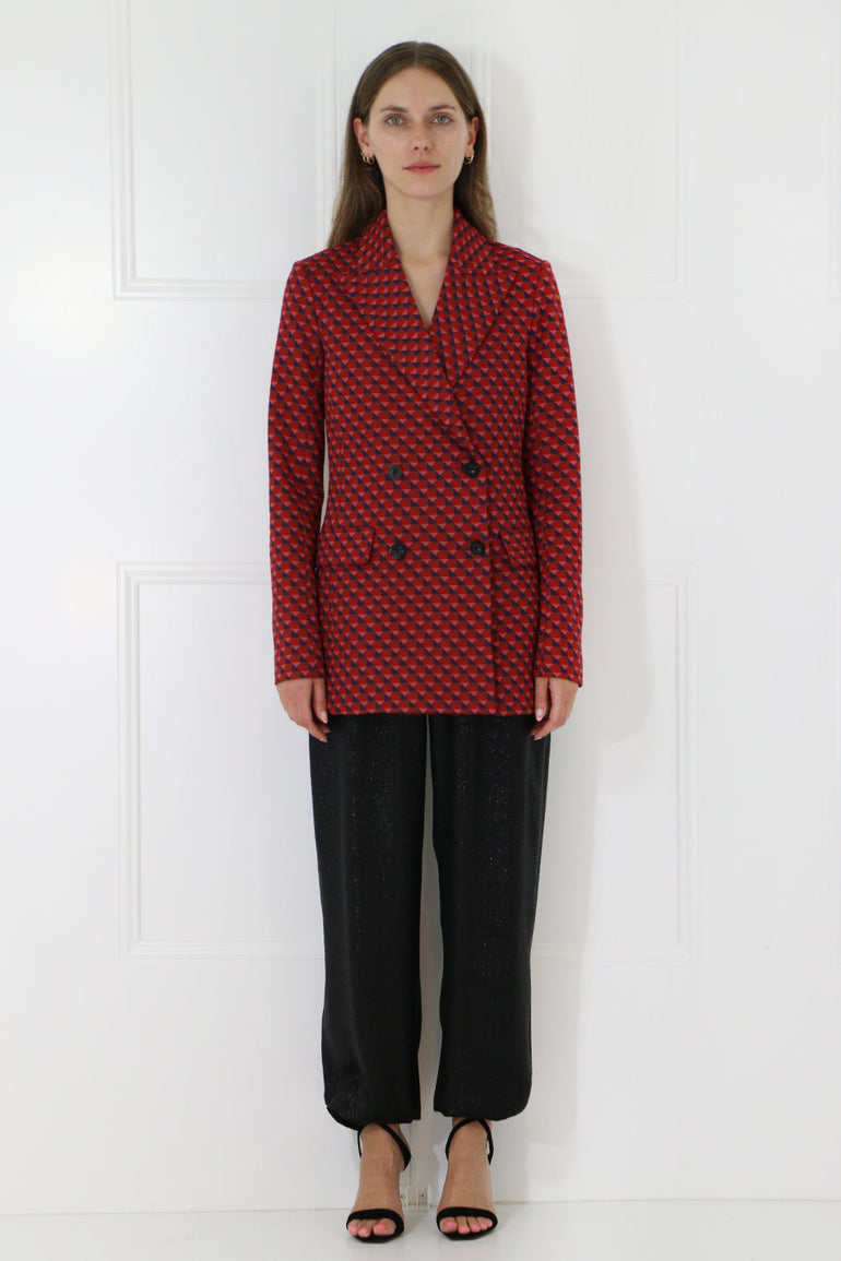 ROSETTA GETTY RTW GEOMETRIC DOUBLE BREASTED BLAZER RED