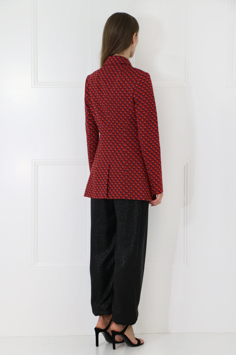 ROSETTA GETTY RTW GEOMETRIC DOUBLE BREASTED BLAZER RED