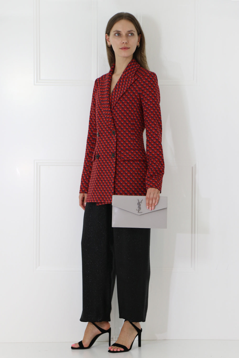 ROSETTA GETTY RTW GEOMETRIC DOUBLE BREASTED BLAZER RED
