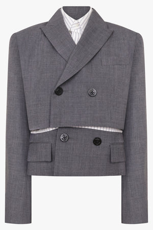 Suit X Shirt Crop Layer Jacket | Grey/Off White