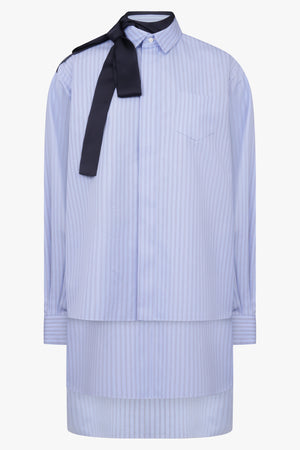 Layer stripe Shirt Dress with Tie Neck Detail | Blue