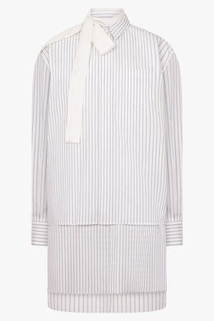 Layer stripe Shirt Dress with Tie Neck Detail | Off White