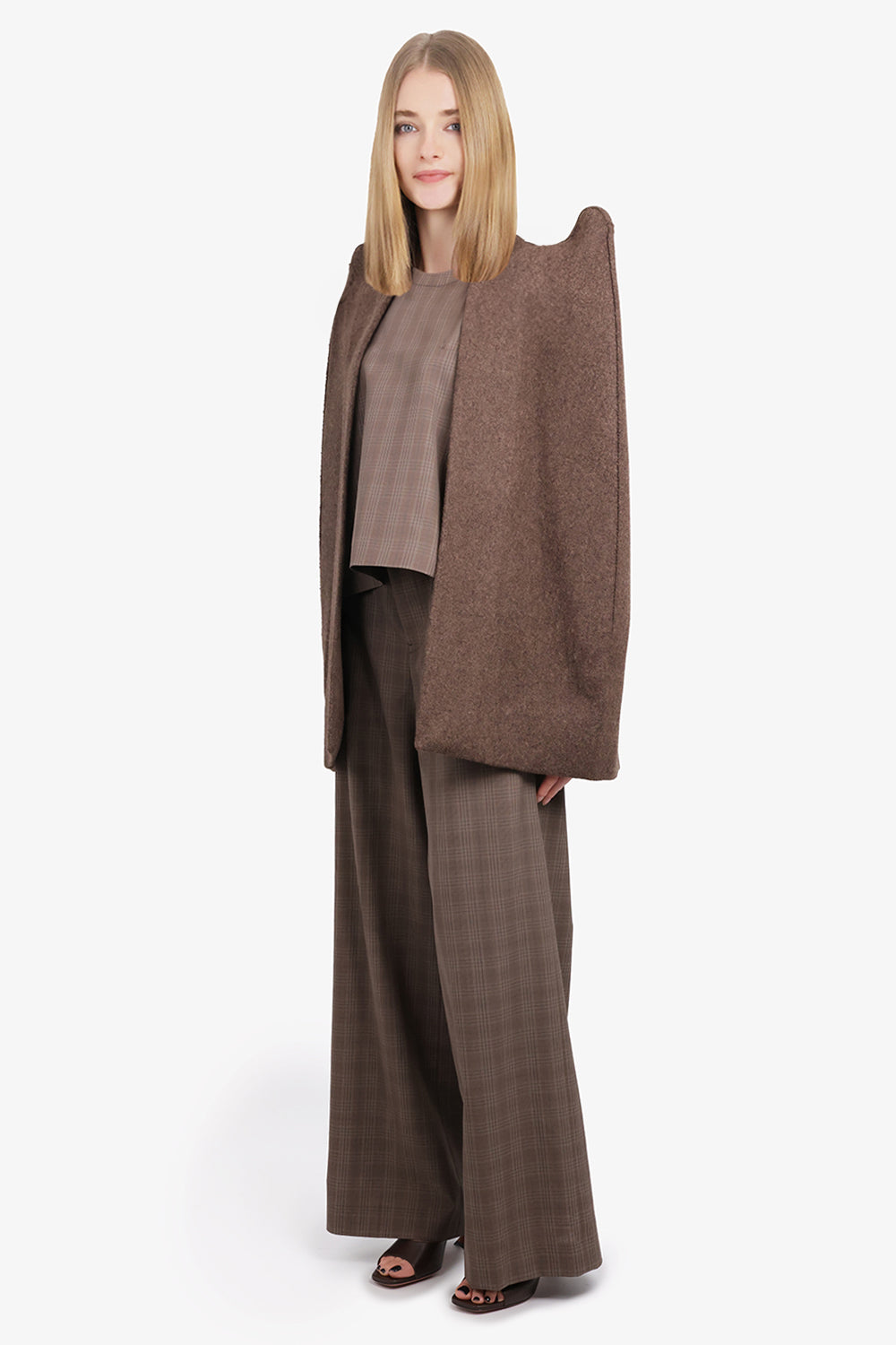 RICK OWENS RTW Cappa Shoulder Detail Cape Jacket | Brown