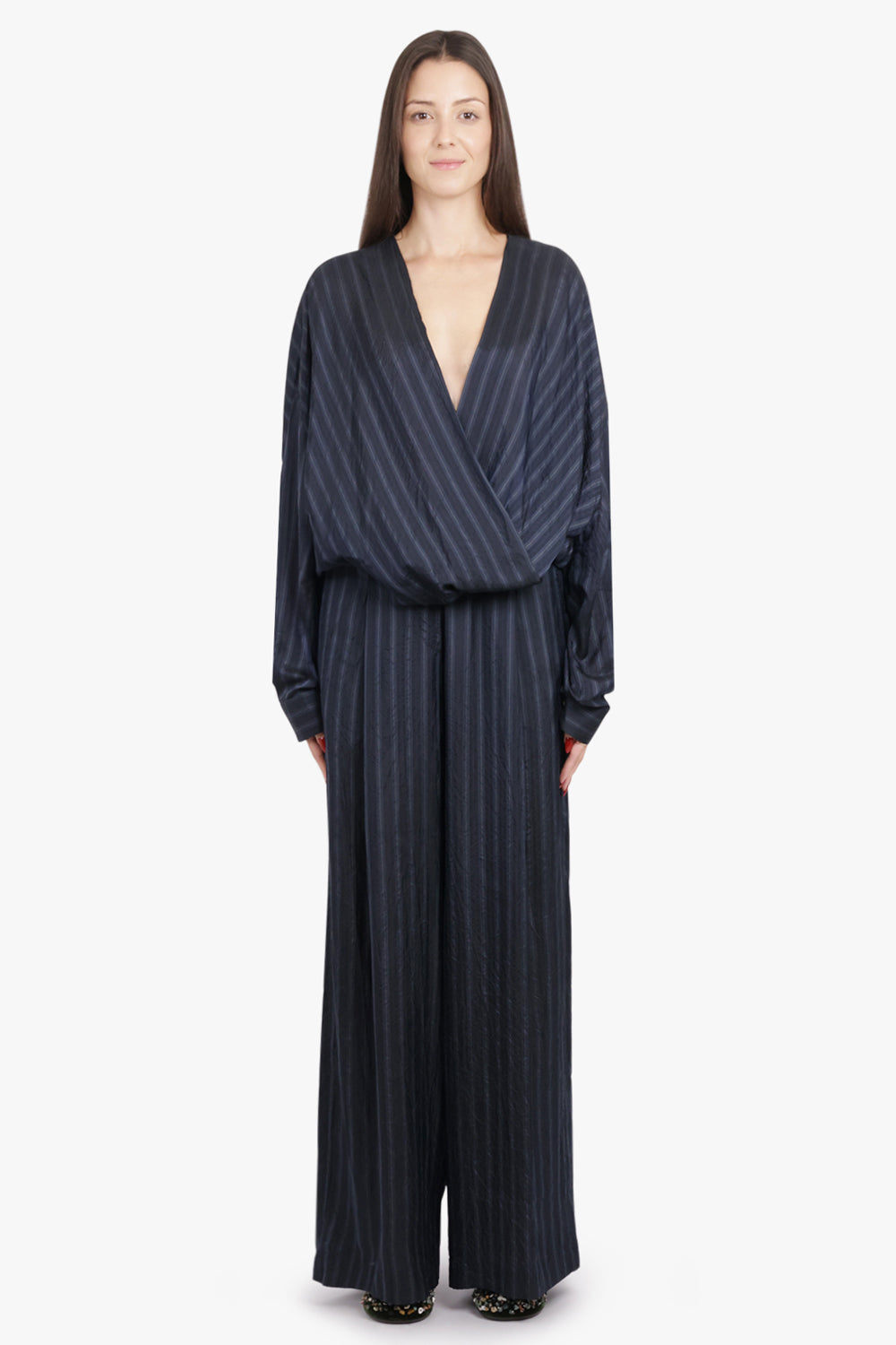 DRIES VAN NOTEN RTW Pila Stripe Wide Leg Pant | Navy