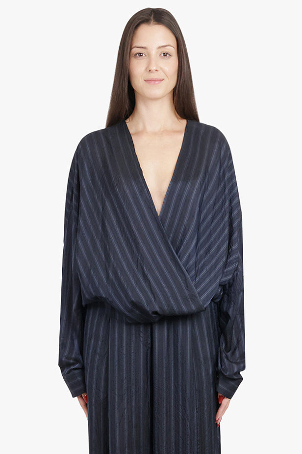DRIES VAN NOTEN RTW Camiel Stripe L/S Wrap Blouse | Navy