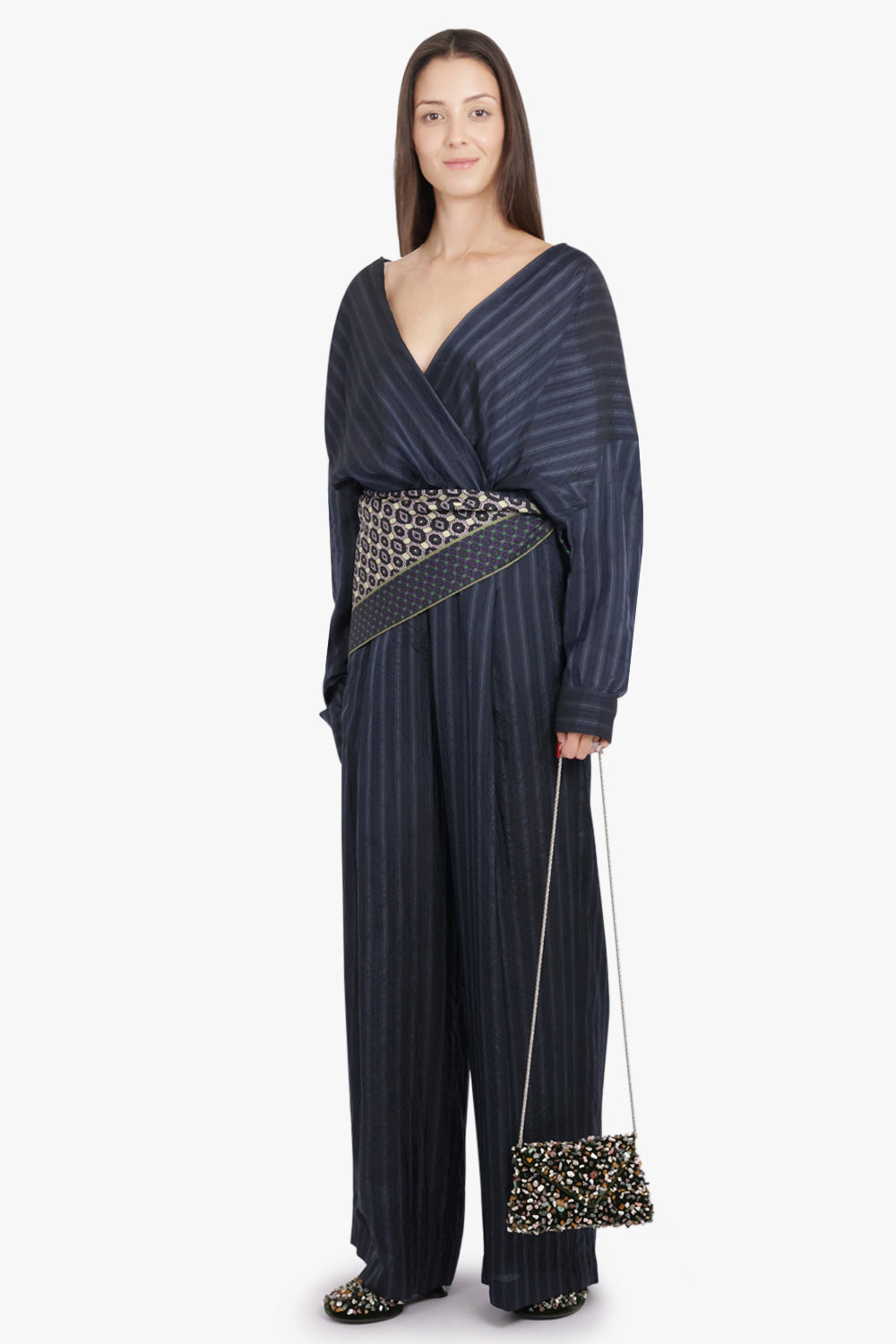 DRIES VAN NOTEN RTW Pila Stripe Wide Leg Pant | Navy