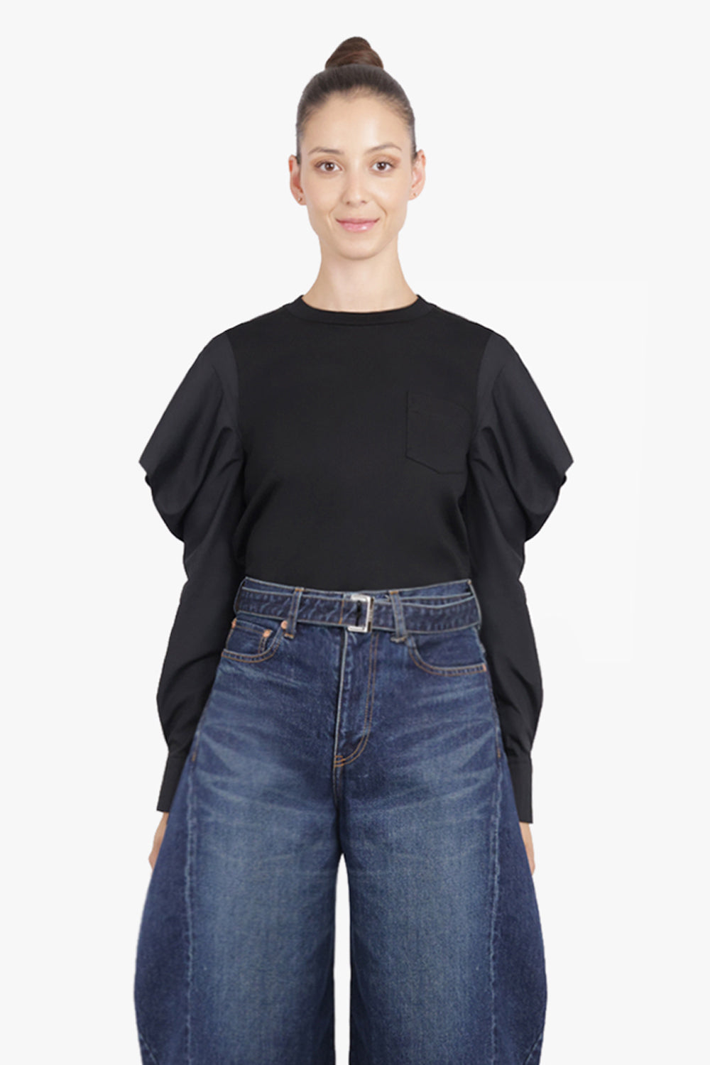 SACAI RTW L/S Top With Cowl Sleeve | Black