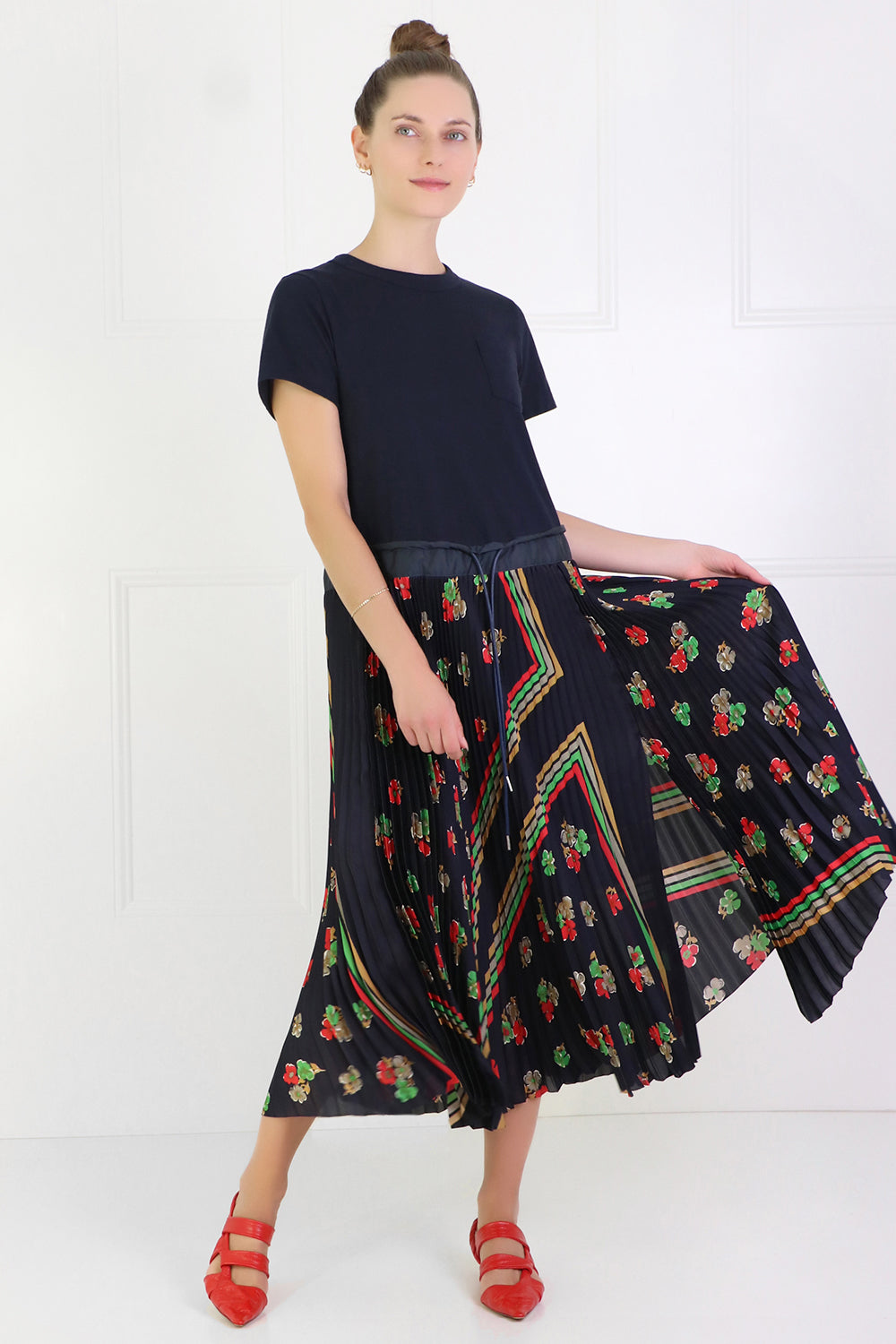 SACAI RTW ARCHIVE PRINT MAXI DRESS S/S NAVY