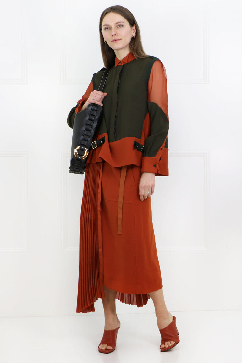SACAI RTW ASYMMETRIC PLEATED SKIRT ORANGE
