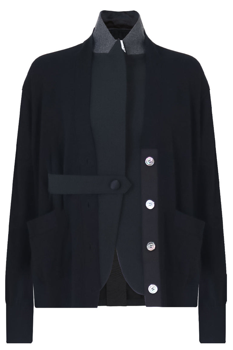 SACAI RTW CARDI-JACKET WITH SHEER BACK BLACK