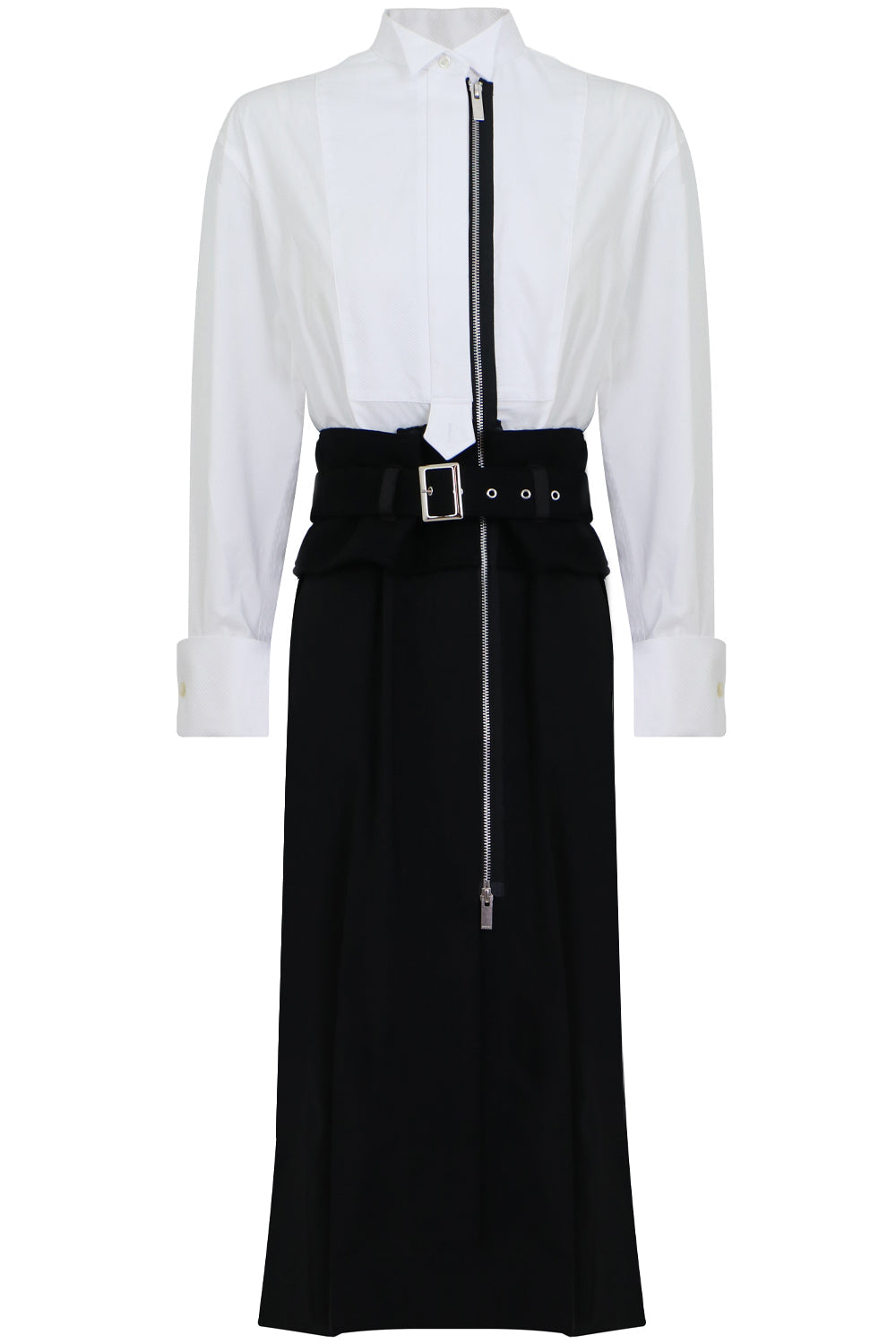 SACAI RTW CONTRAST BELTED DRESS WHITE/BLACK