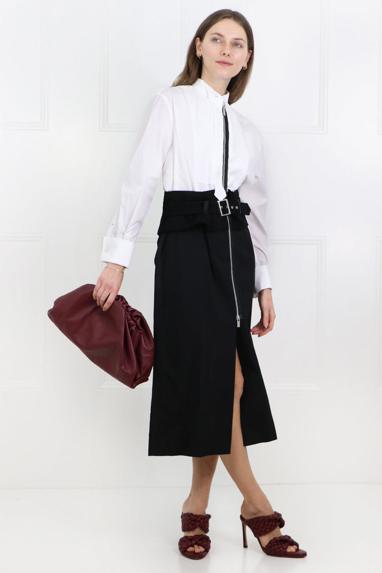 SACAI RTW CONTRAST BELTED DRESS WHITE/BLACK