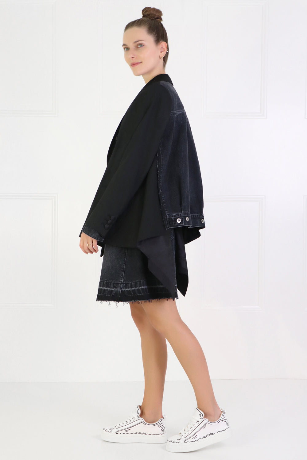 SACAI RTW CONTRAST DENIM BLAZER BLACK