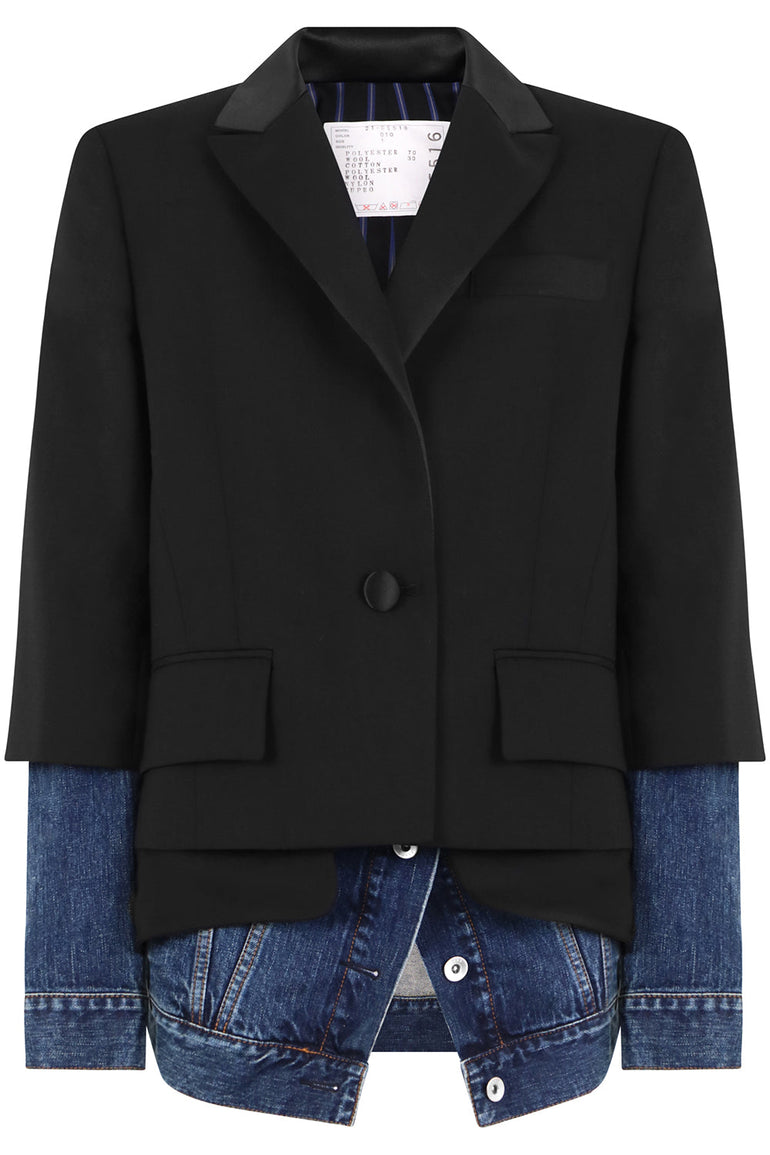 SACAI RTW CONTRAST DENIM SUITING JACKET BLACK/BLUE