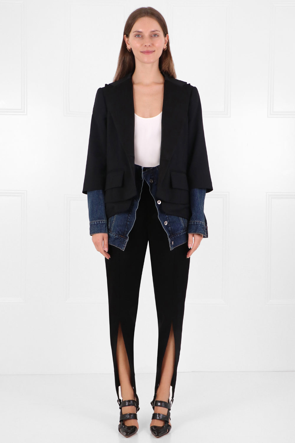 SACAI RTW CONTRAST DENIM SUITING JACKET BLACK/BLUE