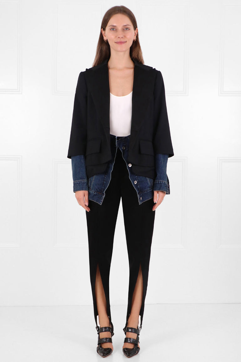 SACAI RTW CONTRAST DENIM SUITING JACKET BLACK/BLUE