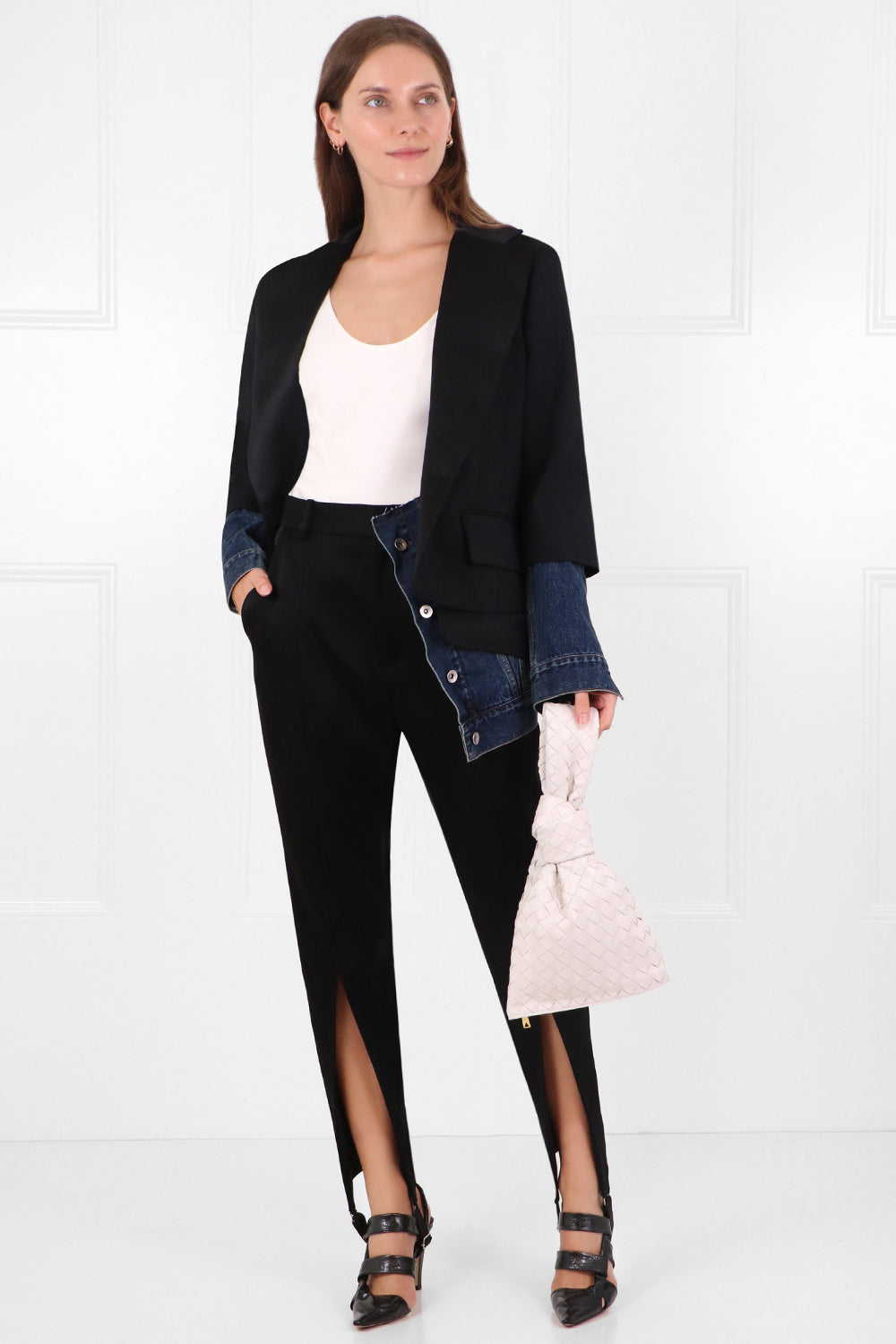 SACAI RTW CONTRAST DENIM SUITING JACKET BLACK/BLUE