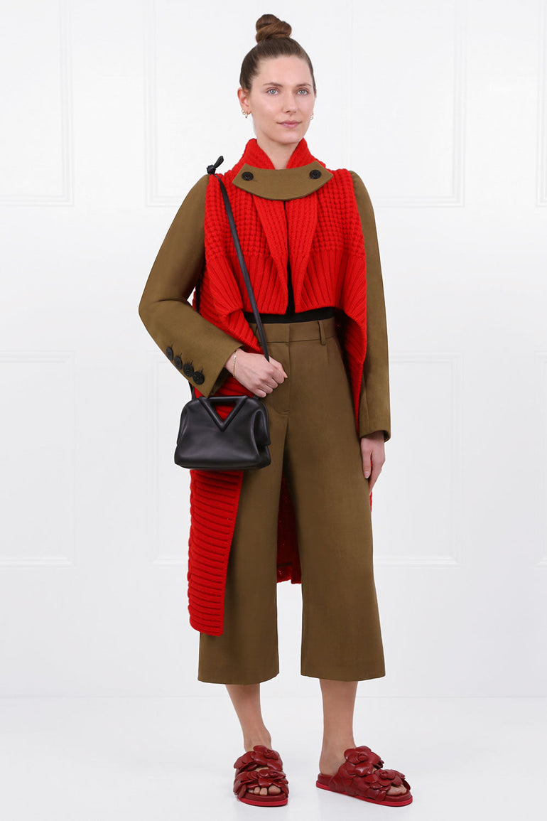 SACAI RTW CONTRAST KNIT COAT RED/CAMEL