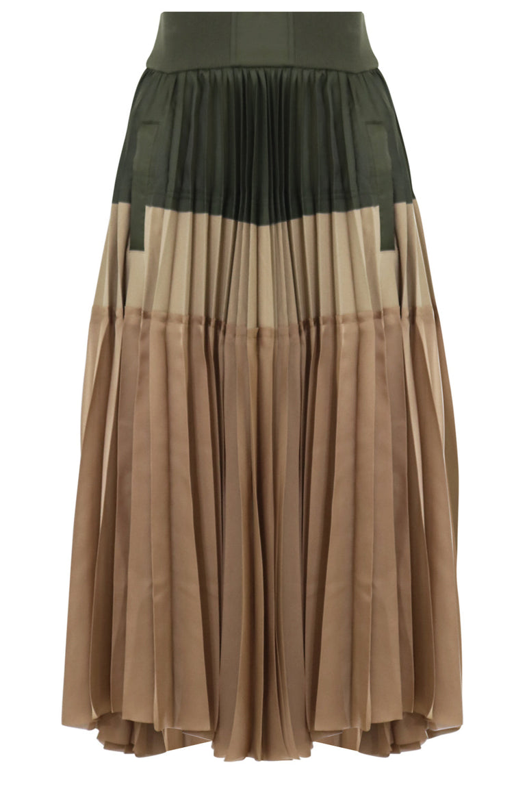 SACAI RTW CONTRAST PLEATED SKIRT KHAKI/BEIGE