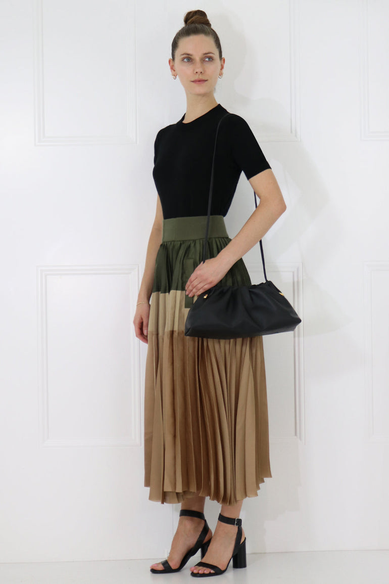 SACAI RTW CONTRAST PLEATED SKIRT KHAKI/BEIGE
