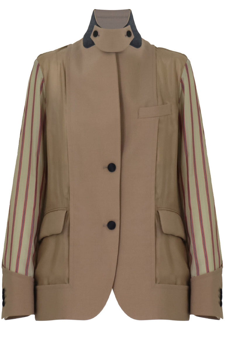 SACAI RTW CONTRAST SLEEVE JACKET BEIGE