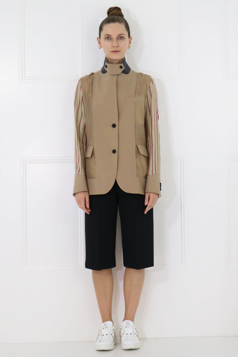 SACAI RTW CONTRAST SLEEVE JACKET BEIGE