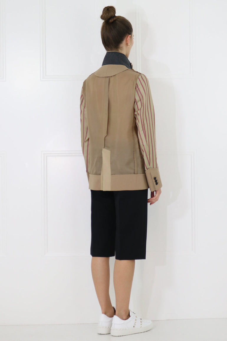 SACAI RTW CONTRAST SLEEVE JACKET BEIGE