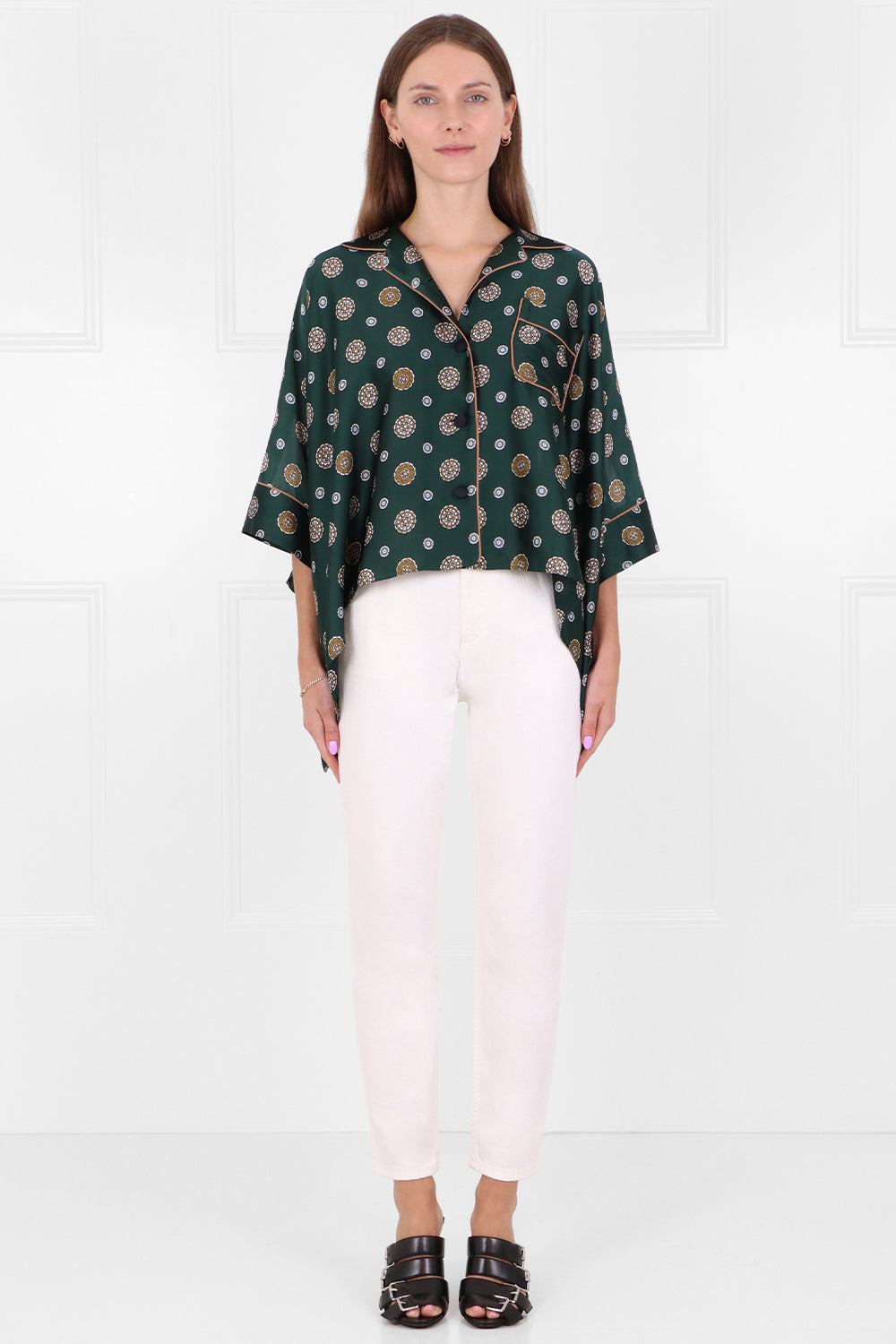 SACAI RTW KIMONO OVERSIZED BLOUSE S/S GREEN