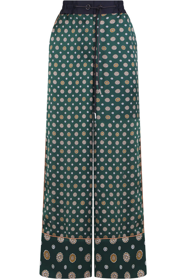 SACAI RTW KIMONO PRINT PALAZZO PANTS GREEN