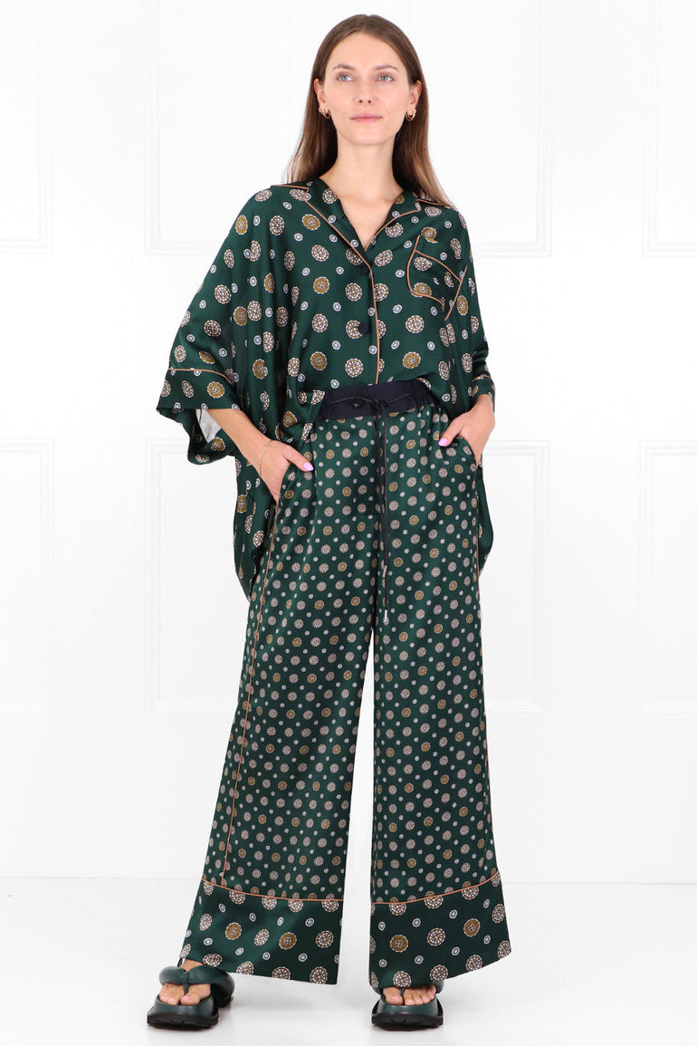 SACAI RTW KIMONO PRINT PALAZZO PANTS GREEN