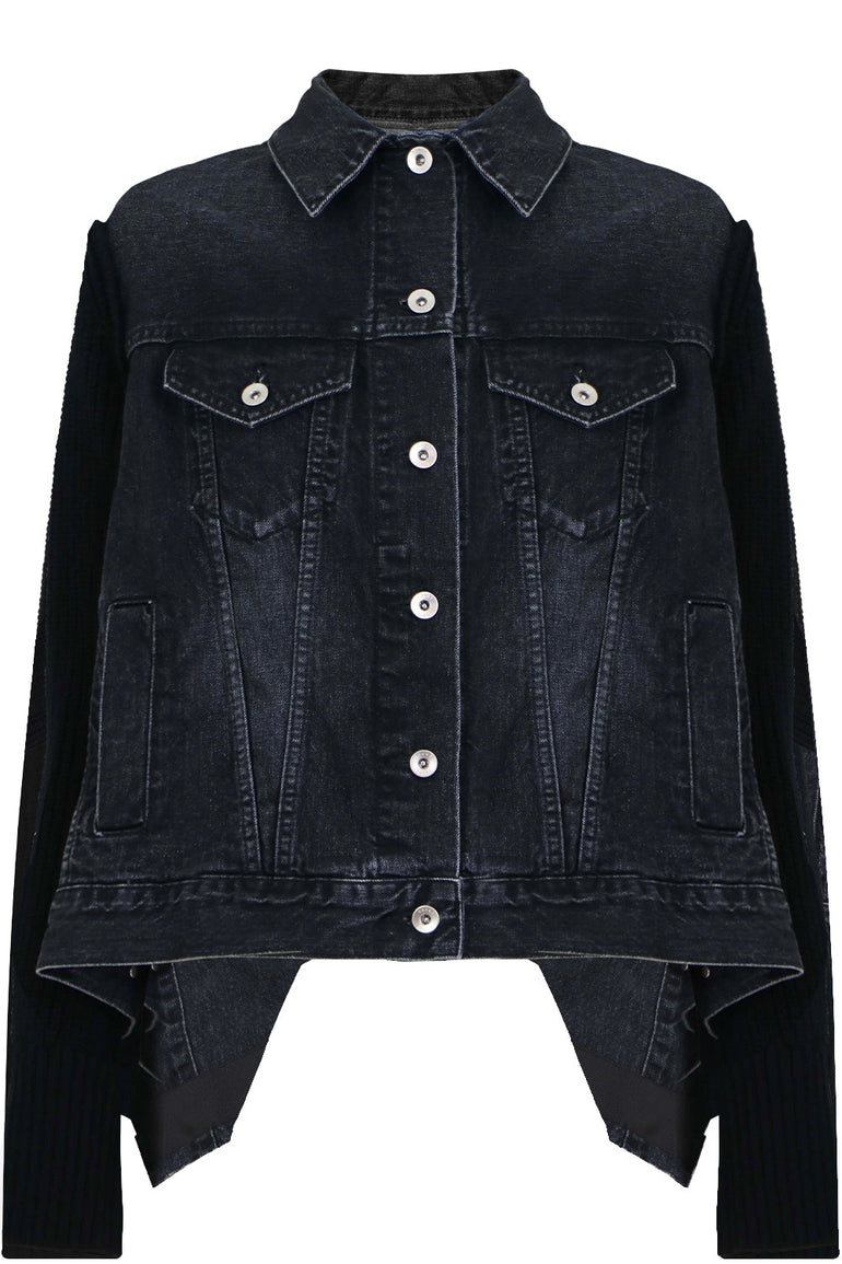 SACAI RTW KNIT DENIM JACKET BLACK