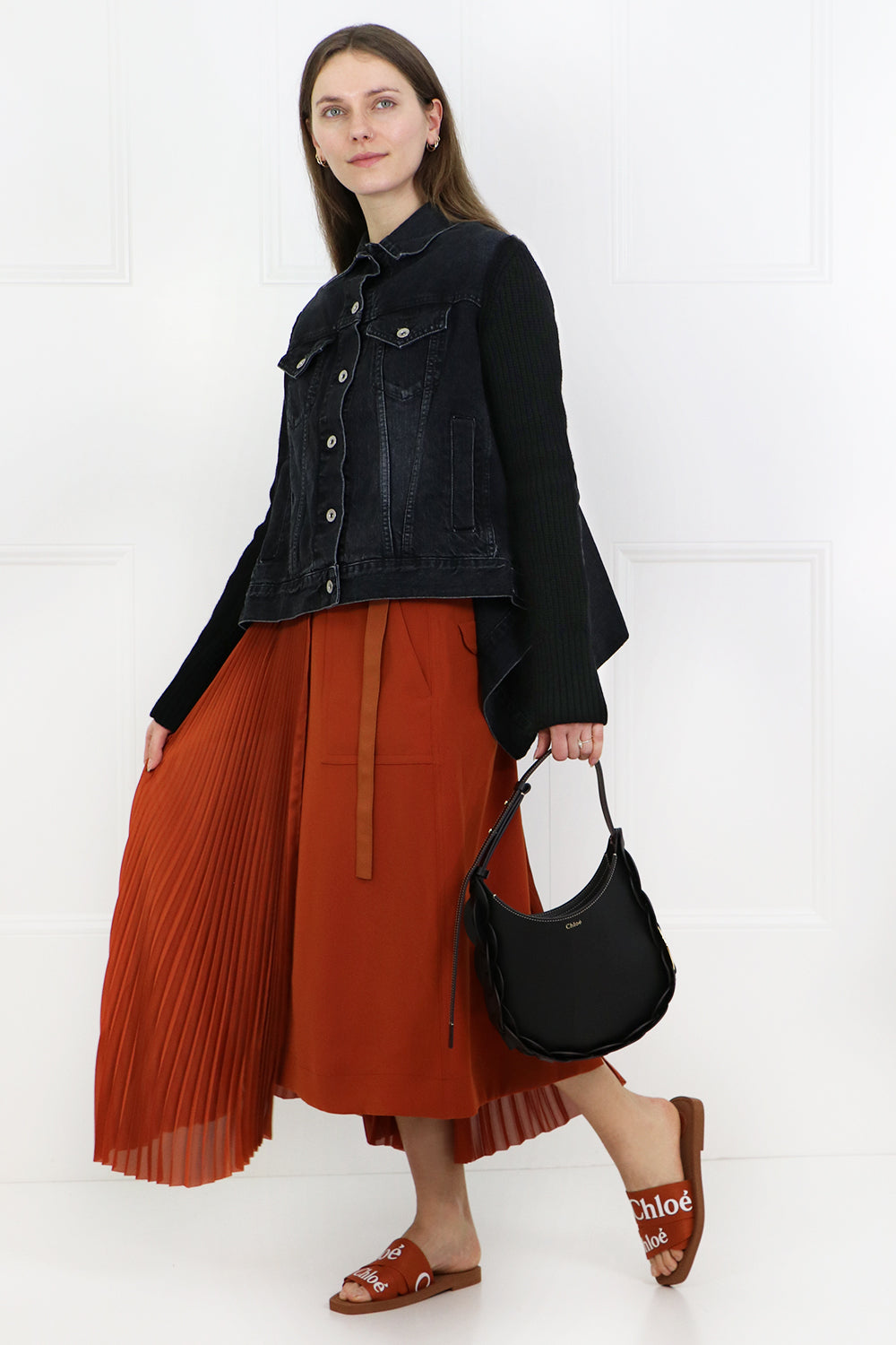 SACAI RTW KNIT DENIM JACKET BLACK