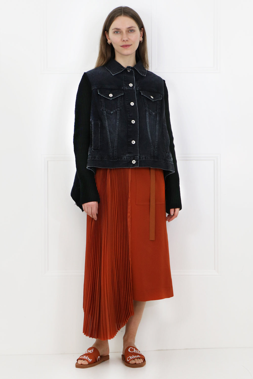 SACAI RTW KNIT DENIM JACKET BLACK