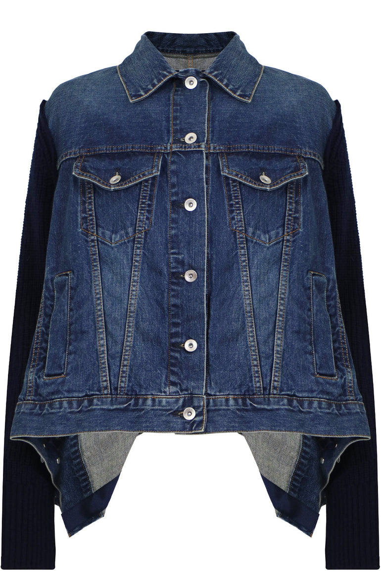 SACAI RTW KNIT DENIM JACKET INDIGO