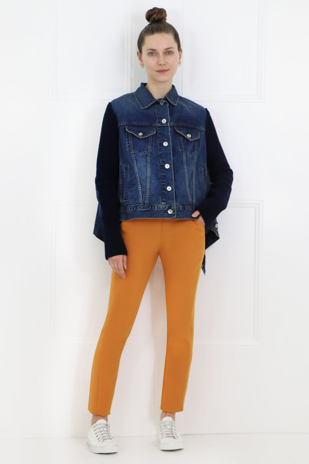 SACAI RTW KNIT DENIM JACKET INDIGO