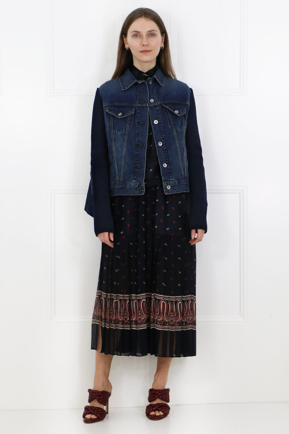 SACAI RTW KNIT DENIM JACKET INDIGO