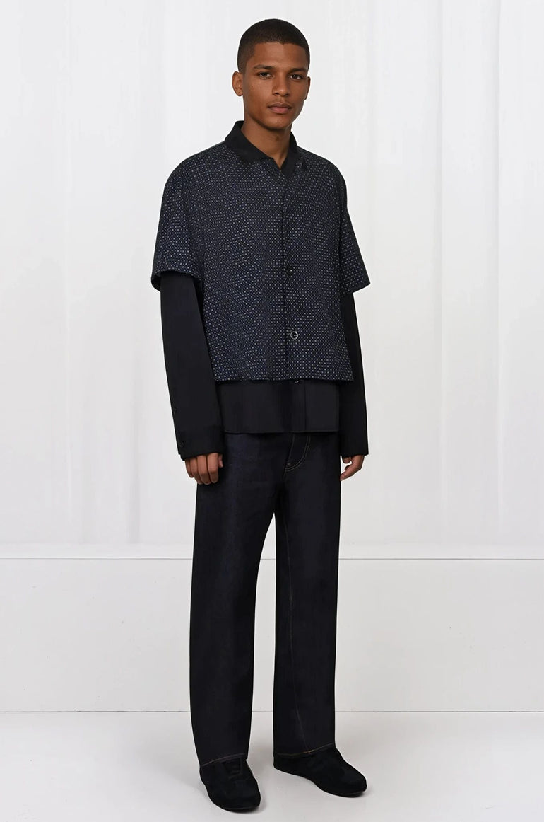 SACAI RTW KOMON PRINT LAYERED SHIRT | BLACK